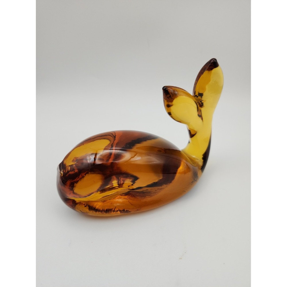 VTG PILGRIM ART GLASS AMBER WHALE FIGURINE PAPERWEIGHT HAND BLOWN NAUTICAL